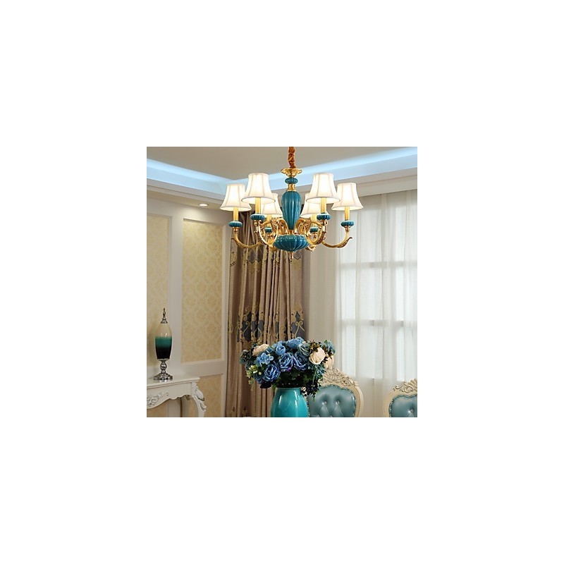 Lampadario in ottone con dettagli in ceramica