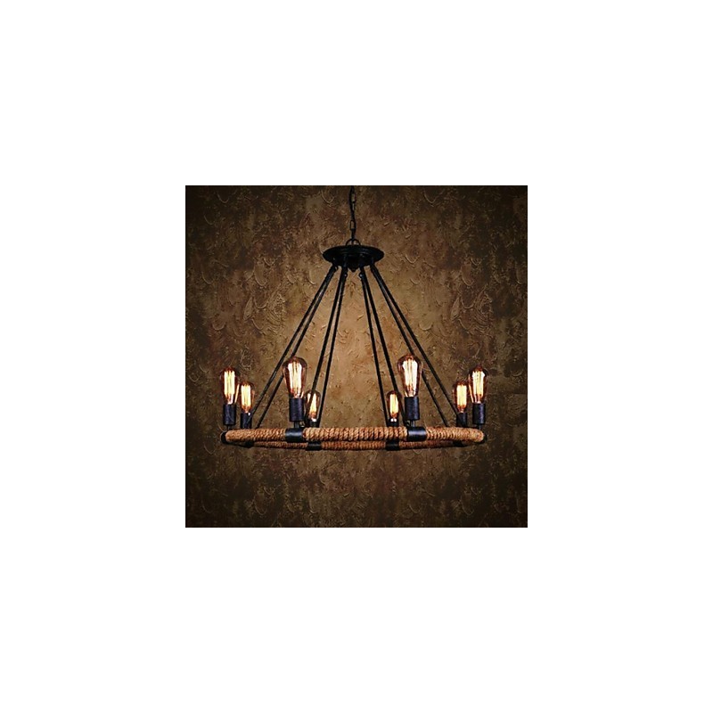 Lampadario a sospensione in metallo nero stile rustico classico vintage con catena regolabile