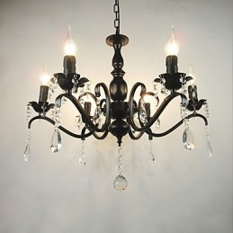 Lampadario in cristallo e metallo nero stile candela 6 luci E12/E14