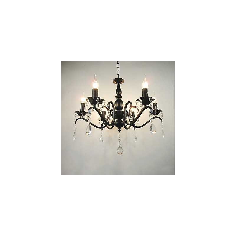 Lampadario in cristallo e metallo nero stile candela 6 luci E12/E14