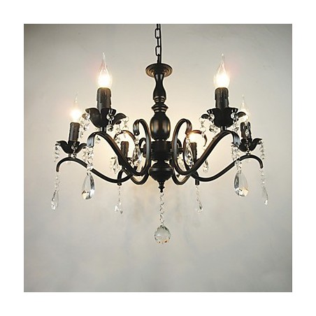Lampadario in cristallo e metallo nero stile candela 6 luci E12/E14