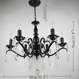 Lampadario in cristallo e metallo nero stile candela 6 luci E12/E14