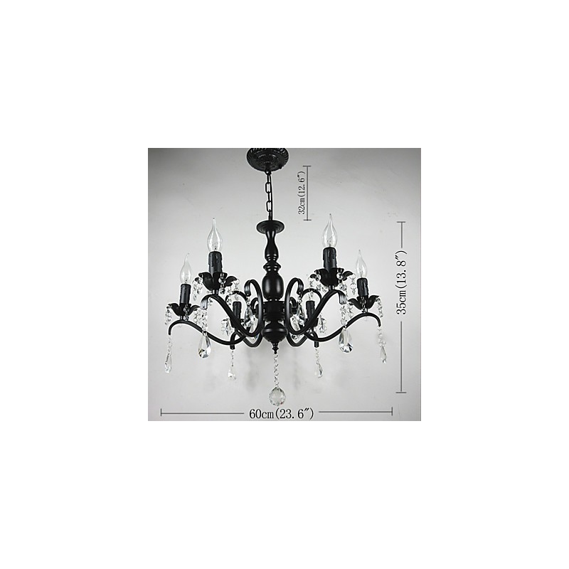 Lampadario in cristallo e metallo nero stile candela 6 luci E12/E14