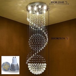 Lampadario a soffitto in cristallo a 7 luci GU10 LED, 60x60x200 cm