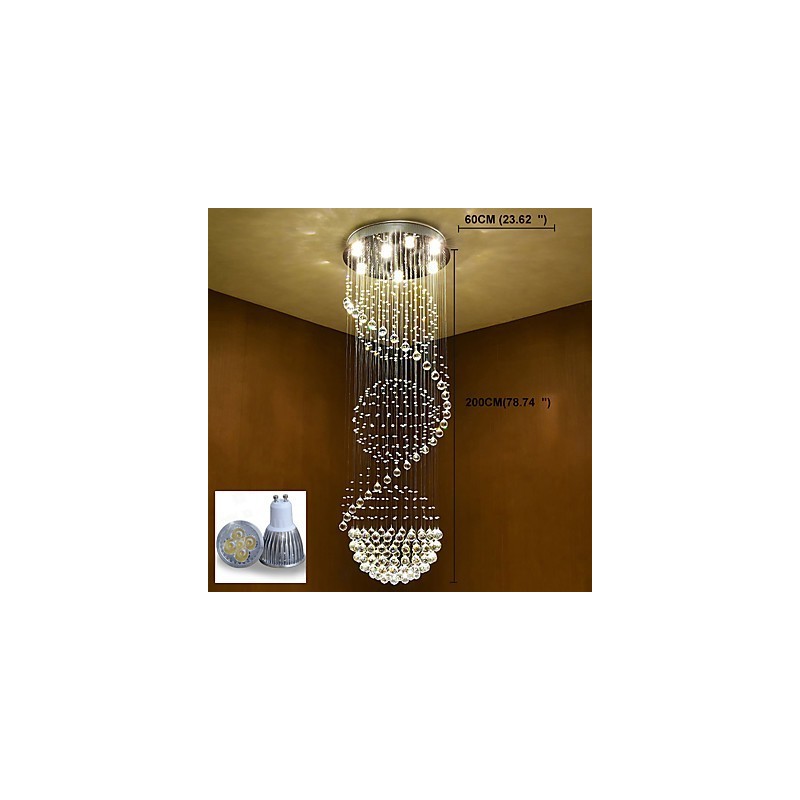 Lampadario a soffitto in cristallo a 7 luci GU10 LED, 60x60x200 cm