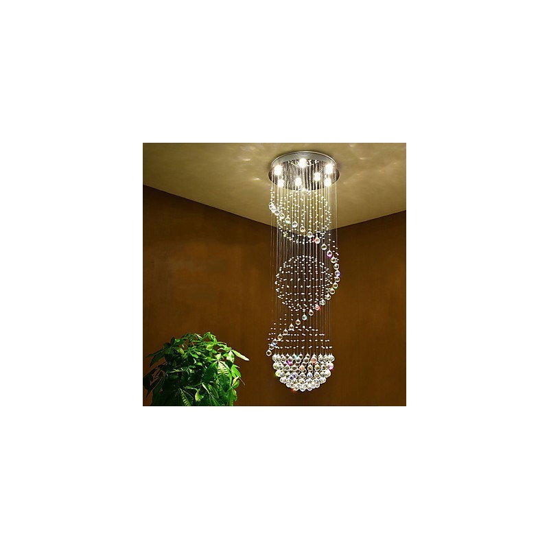 Lampadario a soffitto in cristallo a 7 luci GU10 LED, 60x60x200 cm