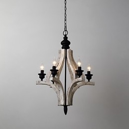 Lampadario mini in legno di bambù pitturato, 6 luci E12/E14