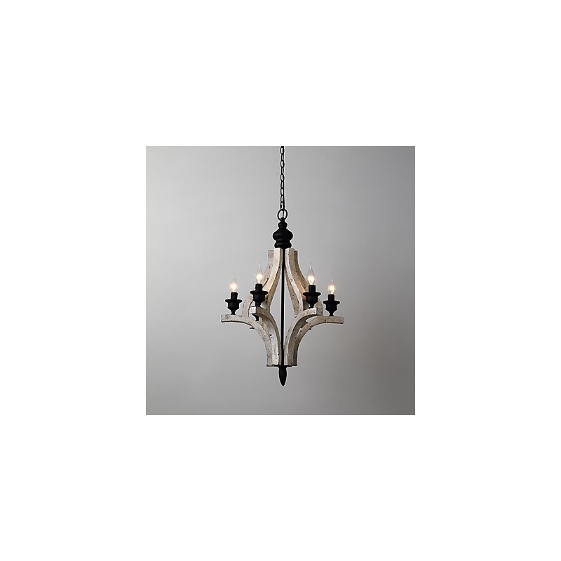 Lampadario mini in legno di bambù pitturato, 6 luci E12/E14