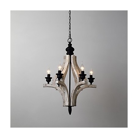 Lampadario mini in legno di bambù pitturato, 6 luci E12/E14