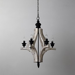 Lampadario mini in legno di bambù pitturato, 6 luci E12/E14