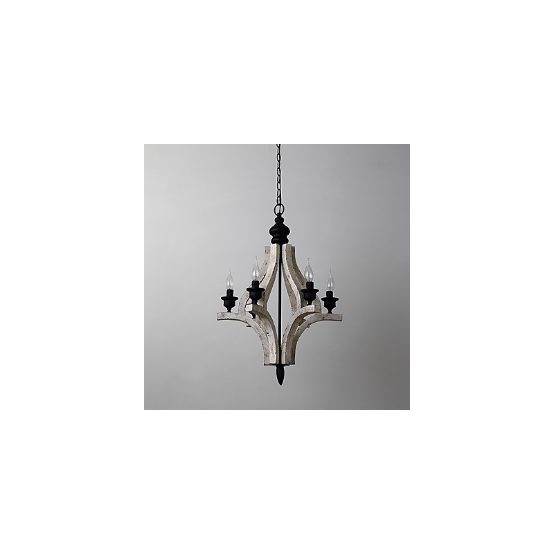 Lampadario mini in legno di bambù pitturato, 6 luci E12/E14