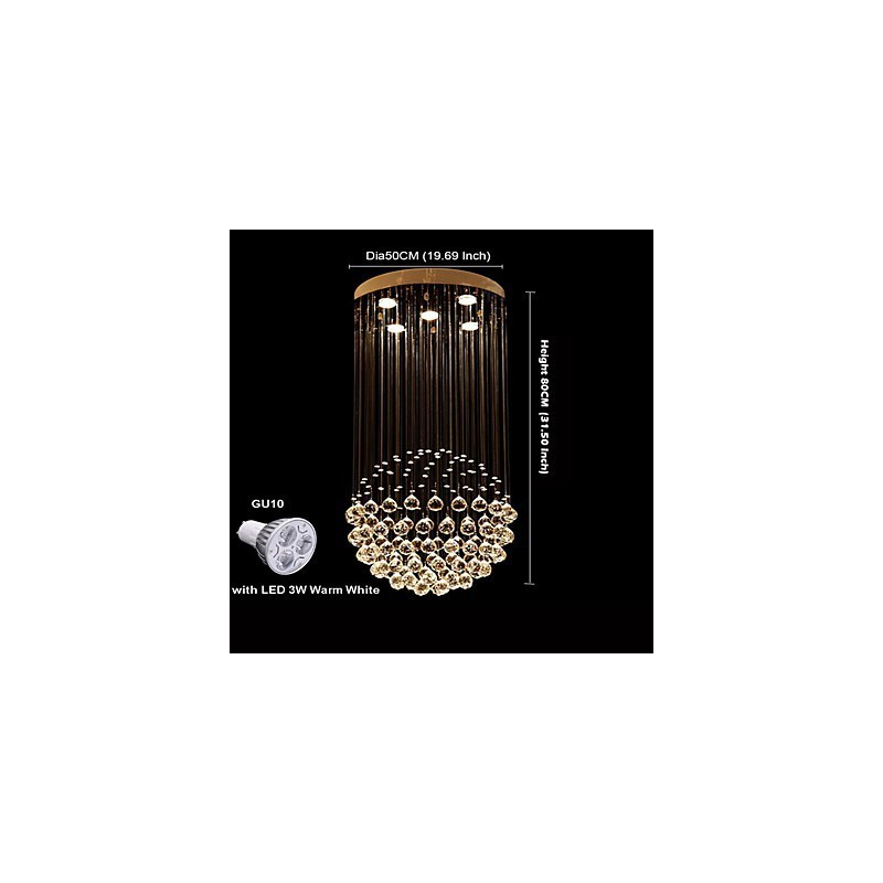 Lampadario a sospensione moderno in cristallo e metallo elettroplaccato, 2 livelli, GU10