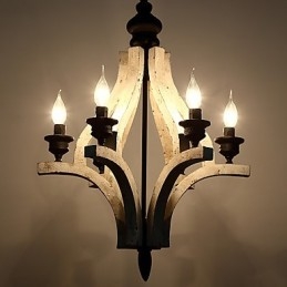 Lampadario mini in legno di bambù pitturato, 6 luci E12/E14