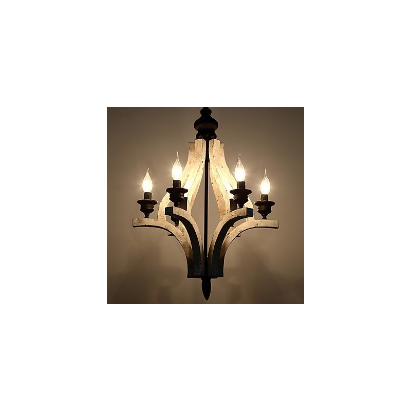 Lampadario mini in legno di bambù pitturato, 6 luci E12/E14