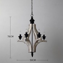 Lampadario mini in legno di bambù pitturato, 6 luci E12/E14