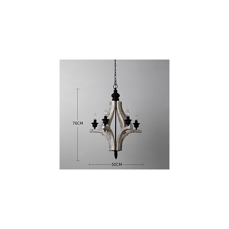 Lampadario mini in legno di bambù pitturato, 6 luci E12/E14