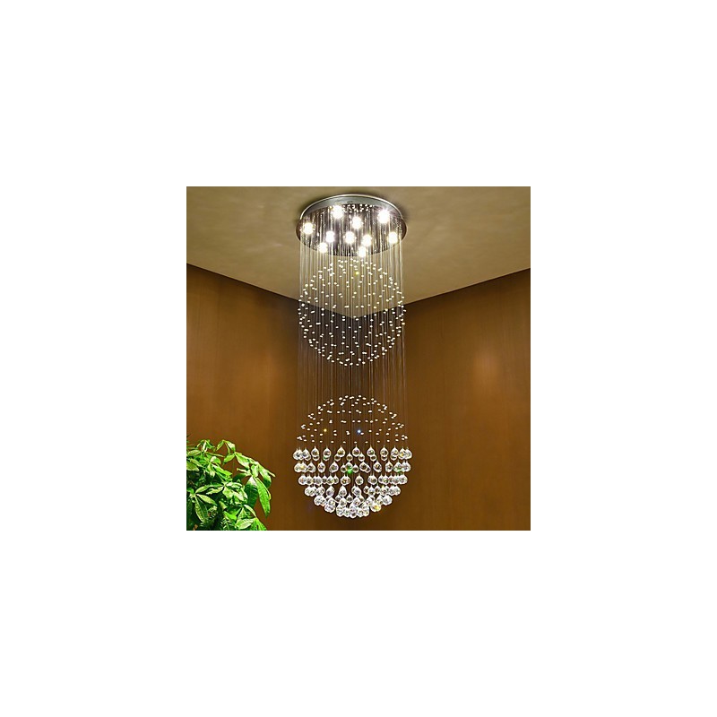 Lampadario a sospensione in cristallo a 2 livelli con 10 lampadine GU10 LED
