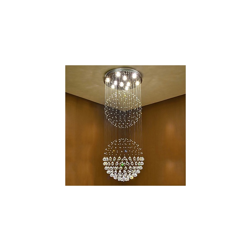 Lampadario a sospensione in cristallo a 2 livelli con 10 lampadine GU10 LED