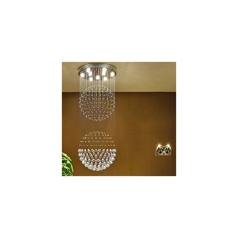 Lampadario a sospensione in cristallo a 2 livelli con 10 lampadine GU10 LED