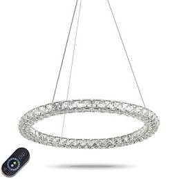 Lampadario a sospensione moderno in cristallo ad anello dimmerabile con telecomando 60 cm