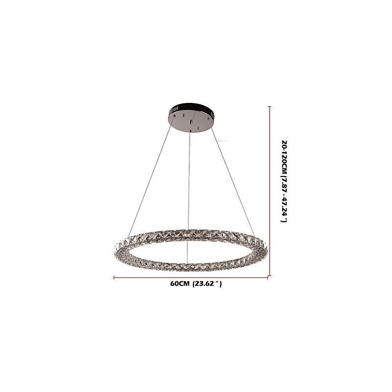 Lampadario a sospensione moderno in cristallo ad anello dimmerabile con telecomando 60 cm