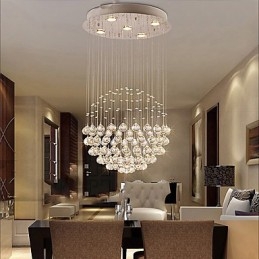 Lampadario a sospensione moderno in cristallo e metallo elettroplaccato, 2 livelli, GU10