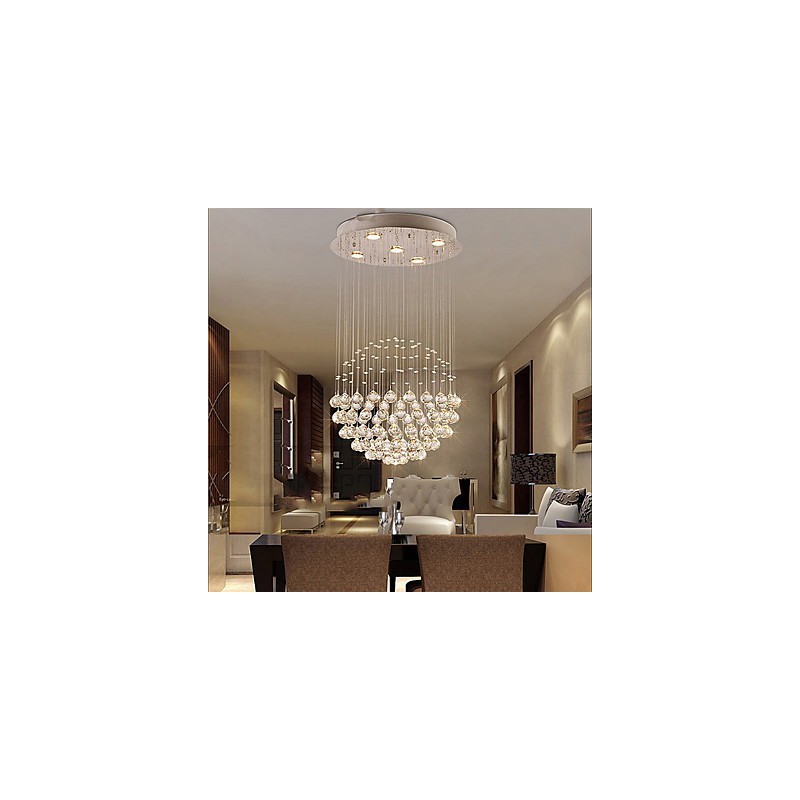 Lampadario a sospensione moderno in cristallo e metallo elettroplaccato, 2 livelli, GU10