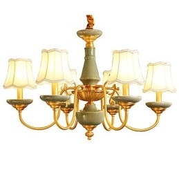 Lampadario in ottone con decorazione in giada