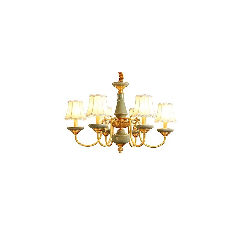 Lampadario in ottone con decorazione in giada