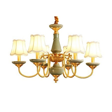 Lampadario in ottone con decorazione in giada