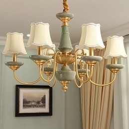 Lampadario in ottone con decorazione in giada