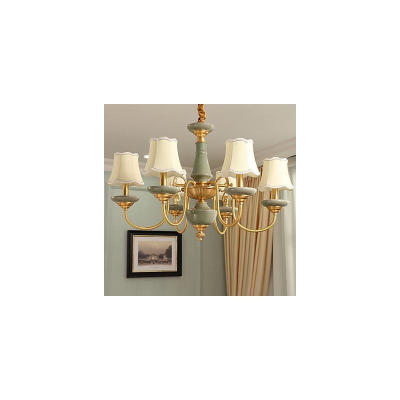 Lampadario in ottone con decorazione in giada
