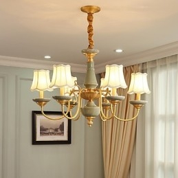 Lampadario in ottone con decorazione in giada