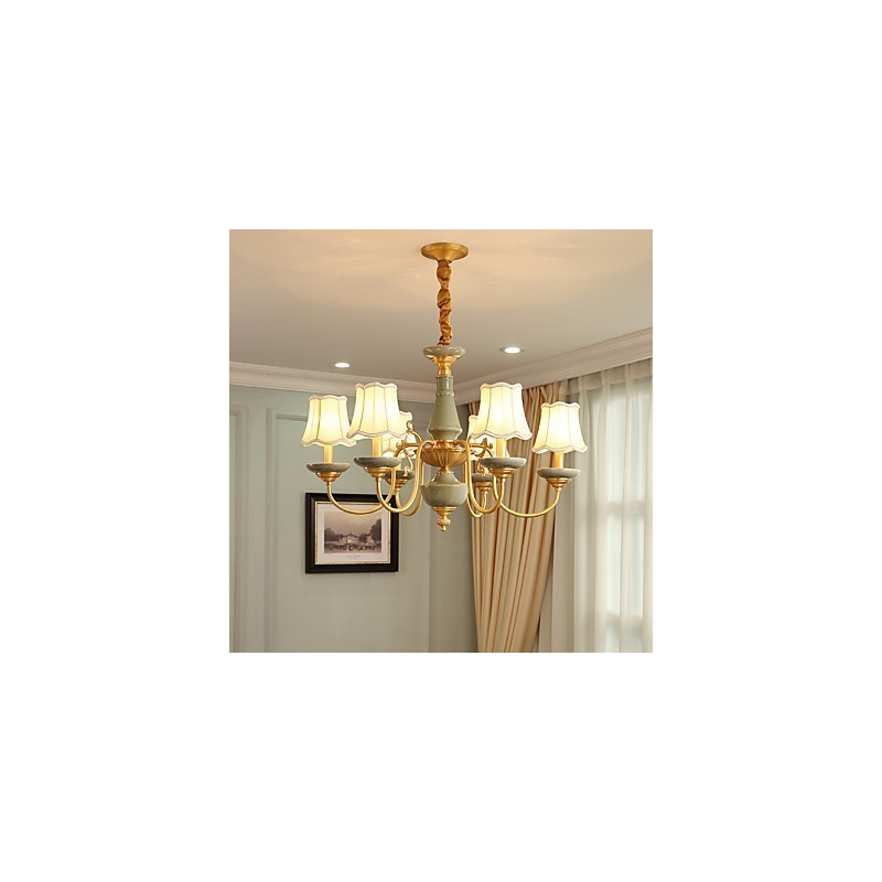 Lampadario in ottone con decorazione in giada