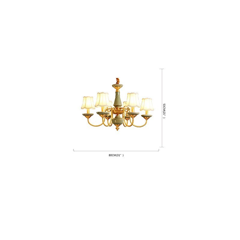 Lampadario in ottone con decorazione in giada