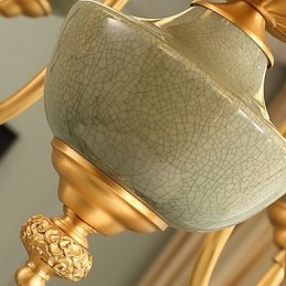 Lampadario in ottone con decorazione in giada