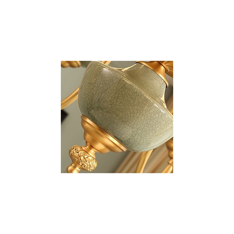 Lampadario in ottone con decorazione in giada