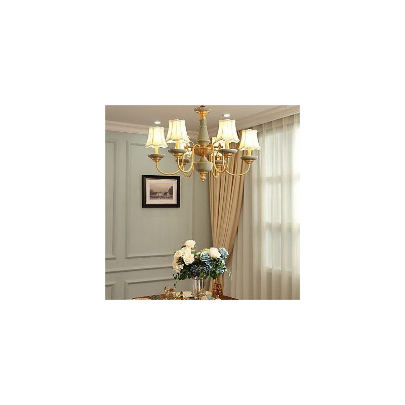 Lampadario in ottone con decorazione in giada