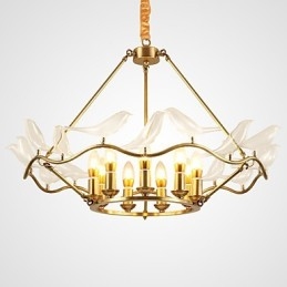 Lampadario moderno contemporaneo in metallo finitura ottone, 9 luci LED E12/E14