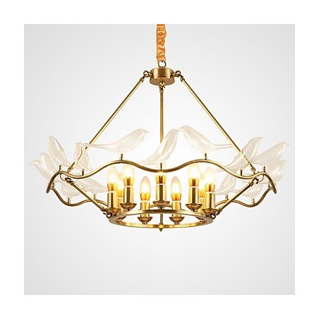 Lampadario moderno contemporaneo in metallo finitura ottone, 9 luci LED E12/E14