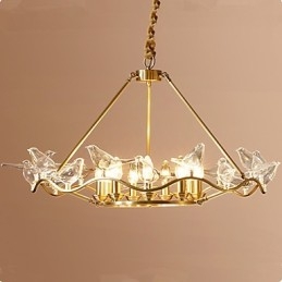 Lampadario moderno contemporaneo in metallo finitura ottone, 9 luci LED E12/E14