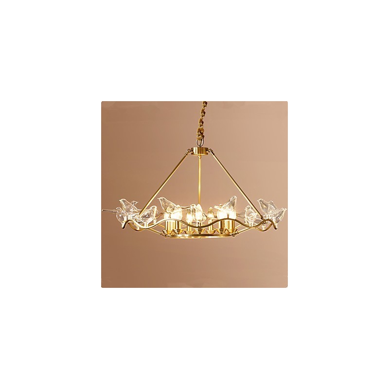 Lampadario moderno contemporaneo in metallo finitura ottone, 9 luci LED E12/E14