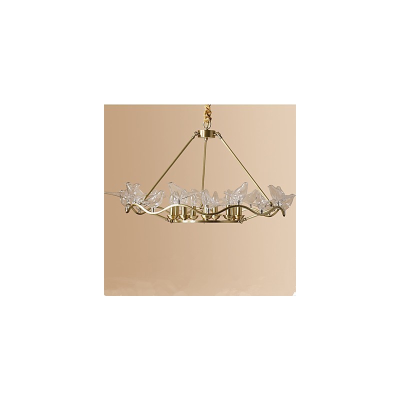 Lampadario moderno contemporaneo in metallo finitura ottone, 9 luci LED E12/E14