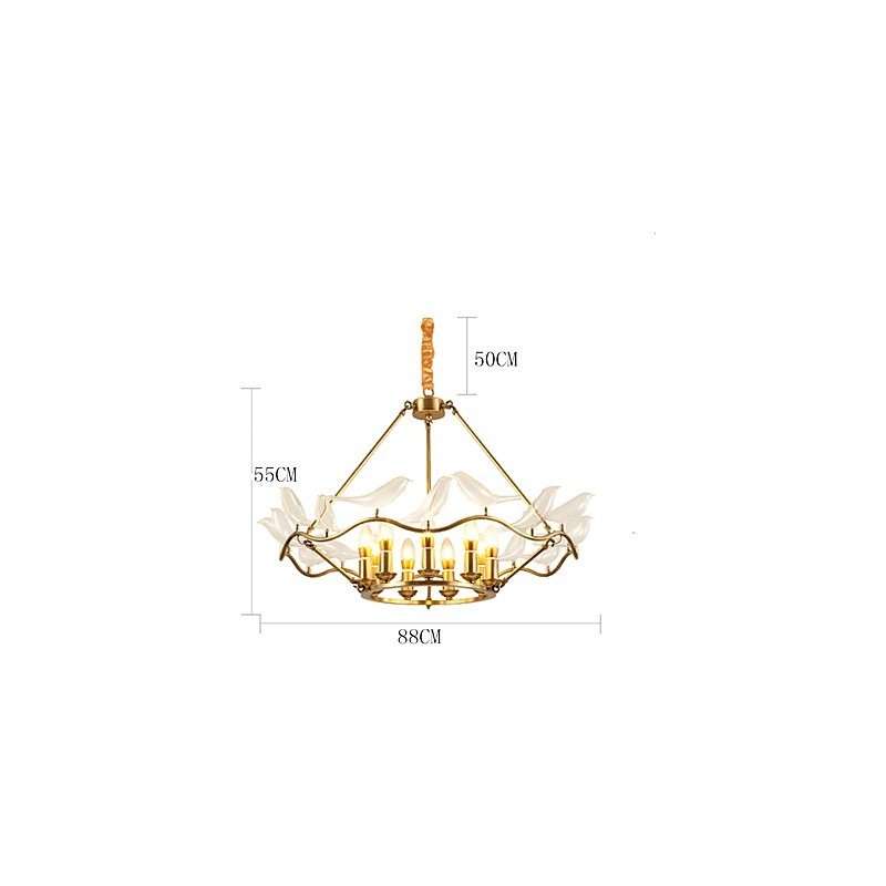 Lampadario moderno contemporaneo in metallo finitura ottone, 9 luci LED E12/E14