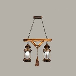 Lampadario rustico vintage retrò in metallo e vetro, 5 luci E12/E14, 52 cm