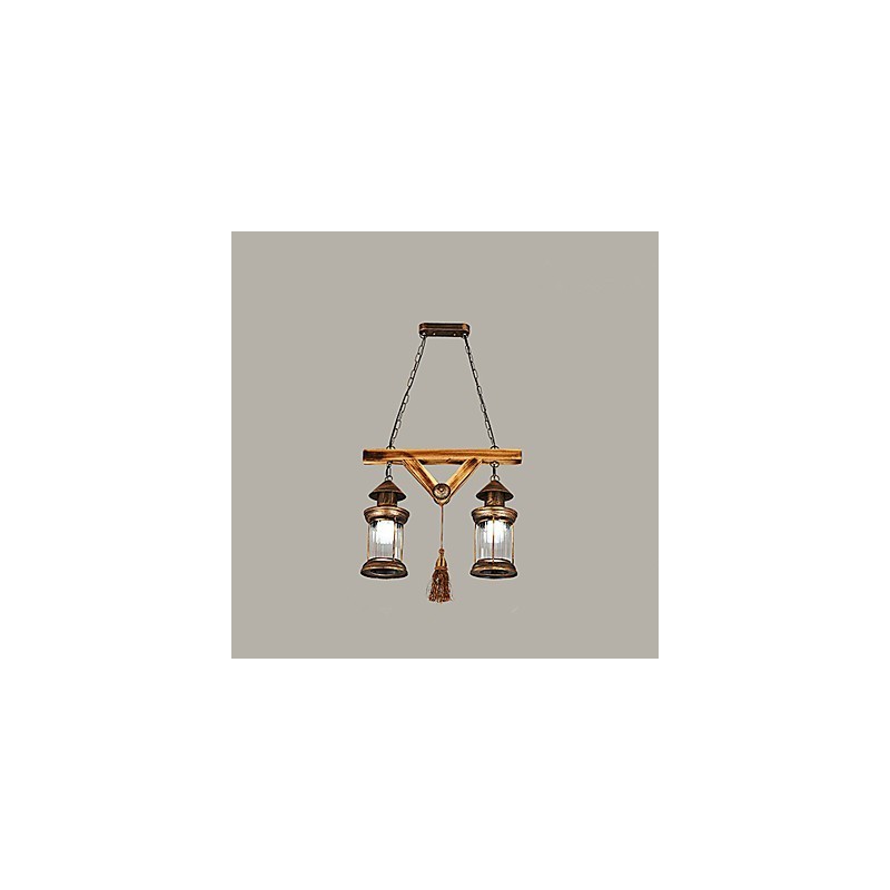 Lampadario rustico vintage retrò in metallo e vetro, 5 luci E12/E14, 52 cm