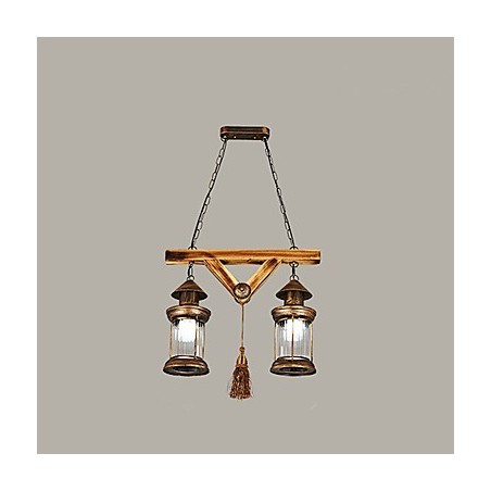Lampadario rustico vintage retrò in metallo e vetro, 5 luci E12/E14, 52 cm