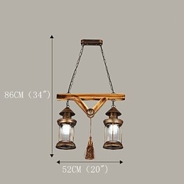Lampadario rustico vintage retrò in metallo e vetro, 5 luci E12/E14, 52 cm