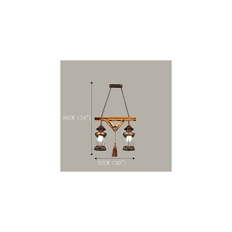 Lampadario rustico vintage retrò in metallo e vetro, 5 luci E12/E14, 52 cm
