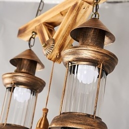 Lampadario rustico vintage retrò in metallo e vetro, 5 luci E12/E14, 52 cm